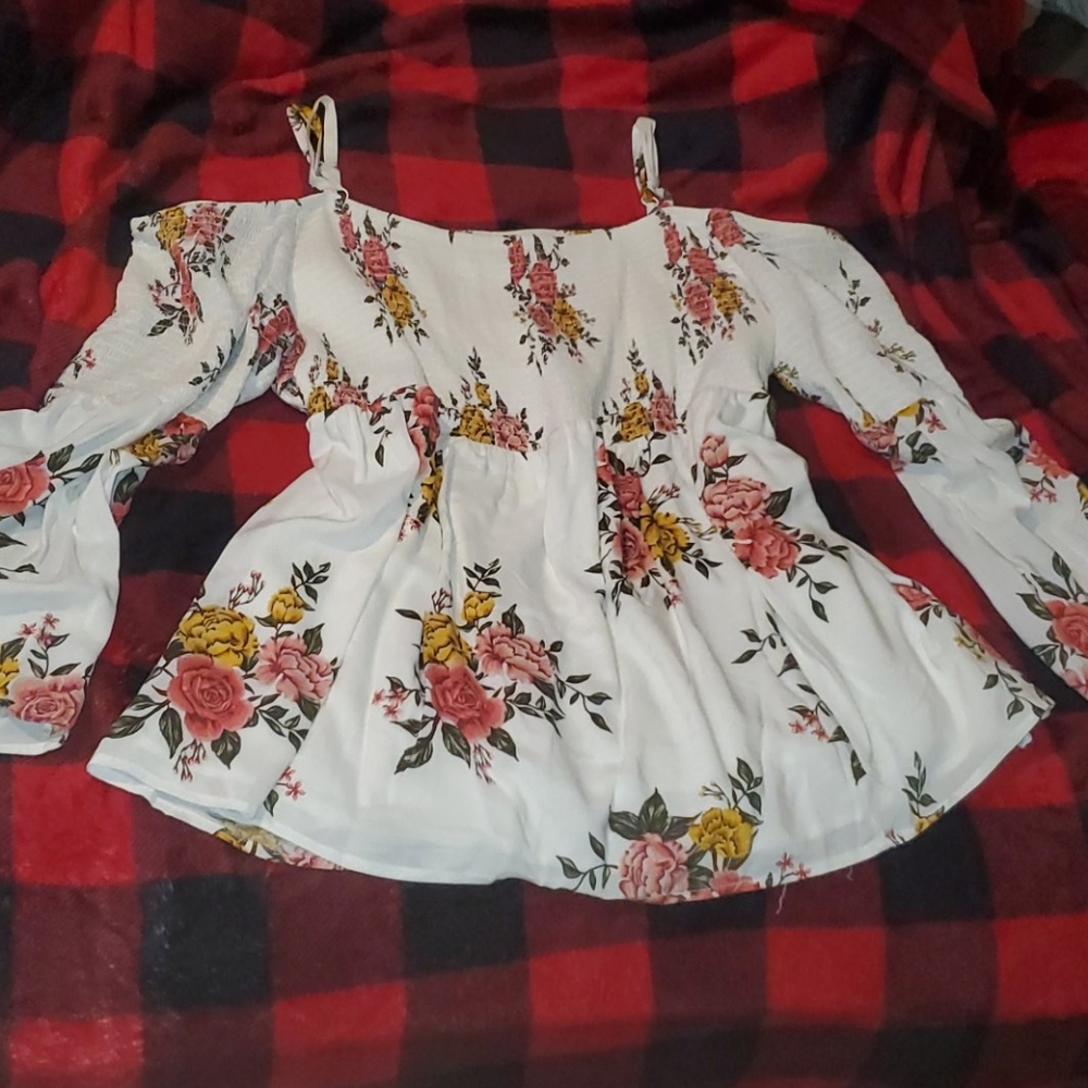 Torrid Smocked Cold Shoulder Top - Picture 1 of 5